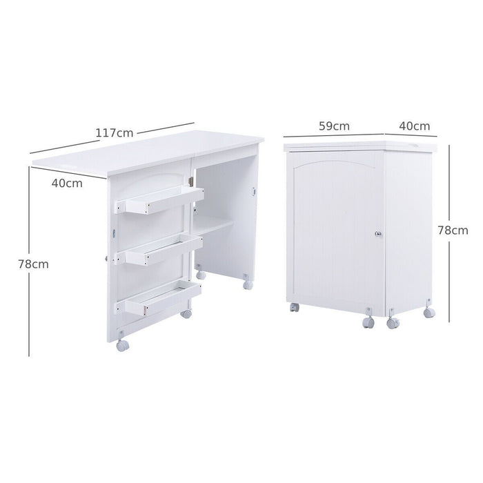 Folding Sewing Table with Storage Shelves and Lockable Casters