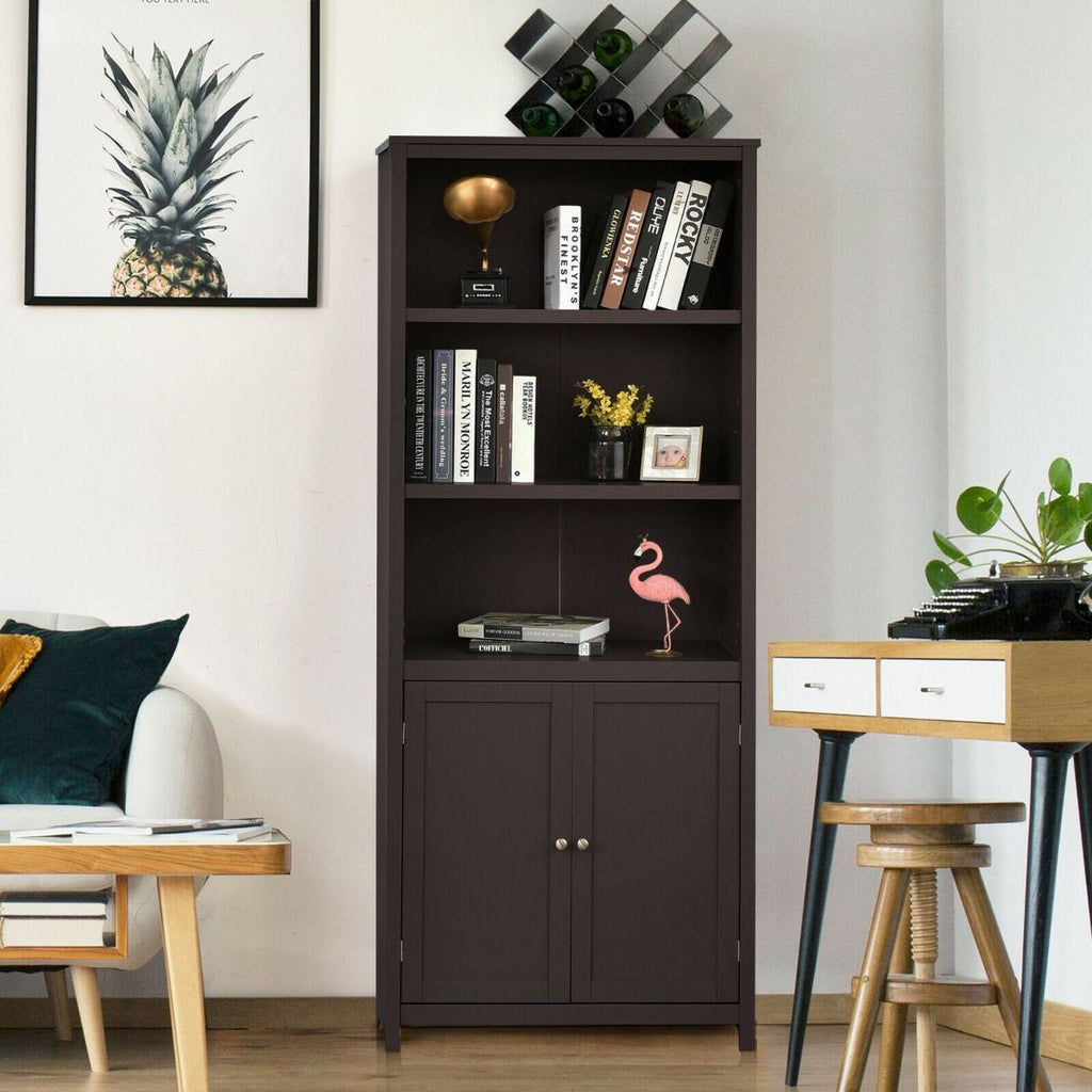 Wooden Tall Bookcase with 3-Tier Storage Cabinet
