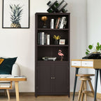 Wooden Tall Bookcase with 3-Tier Storage Cabinet