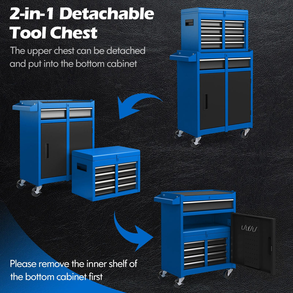 High-Capacity Rolling Tool Cabinet – Lockable Wheels, Metal 2‑in‑1 Chest & Base