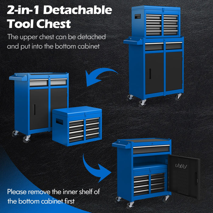 High-Capacity Rolling Tool Cabinet – Lockable Wheels, Metal 2‑in‑1 Chest & Base