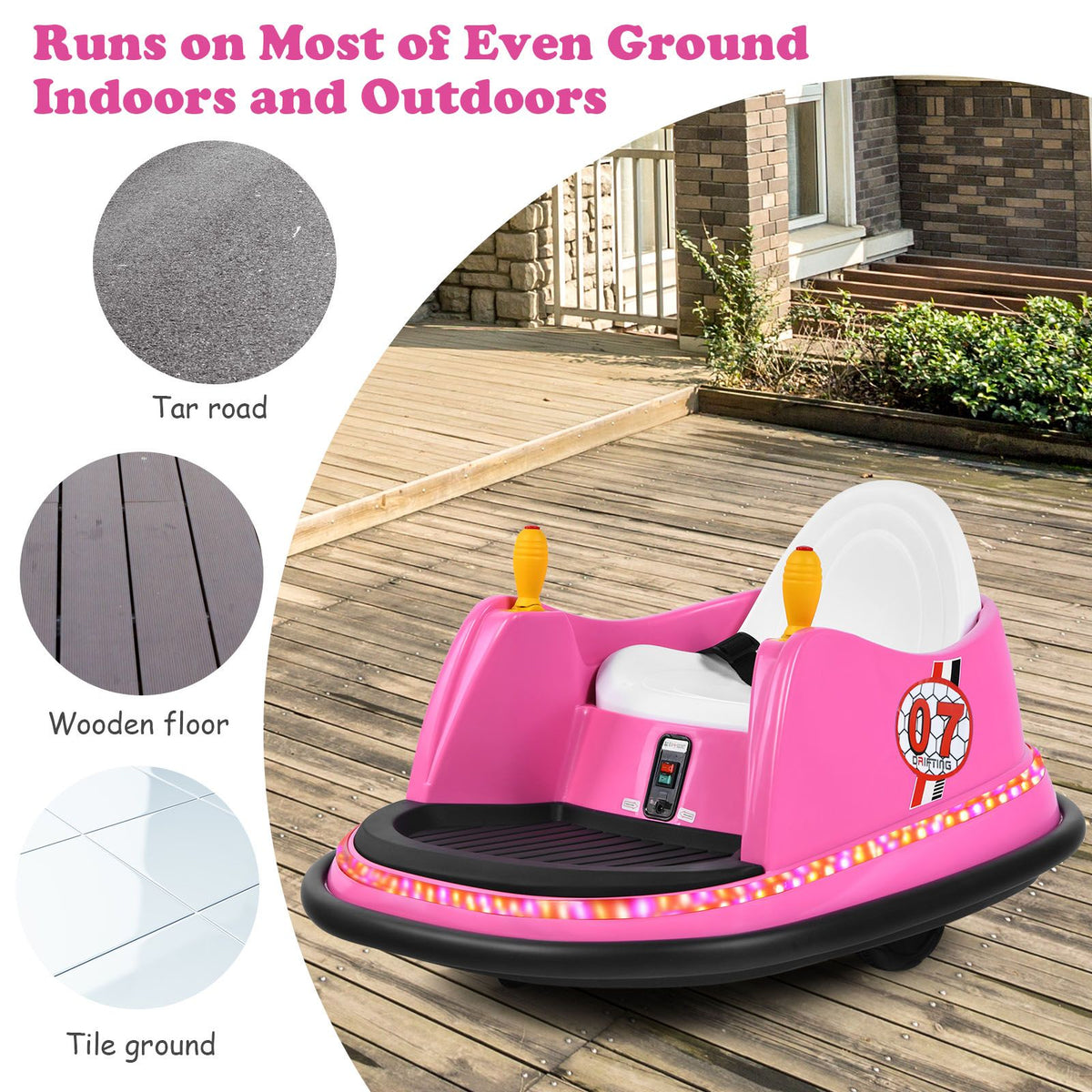 SEDOL Kids 6V Electric Bumper Car for Toddlers 360° Zero-Turn Waltz Car with Parental Remote Control Wall-Safe Rubber Bumper and Flashing LED Light Show