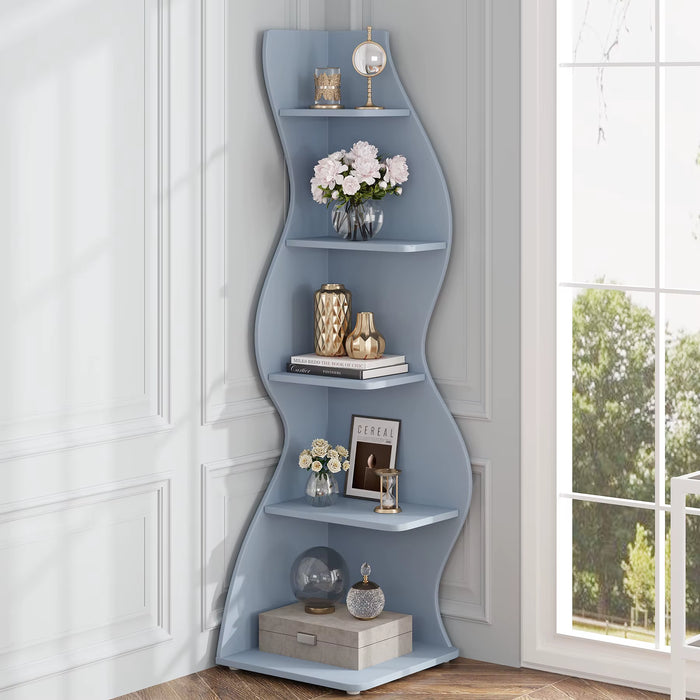 SEDOL Corner Shelf 5-Tier Modern Wall Bookshelf Stylish Tall Corner Storage Rack Small White Bookcase Plant Stand for Living Room Bedroom Office Space Saving