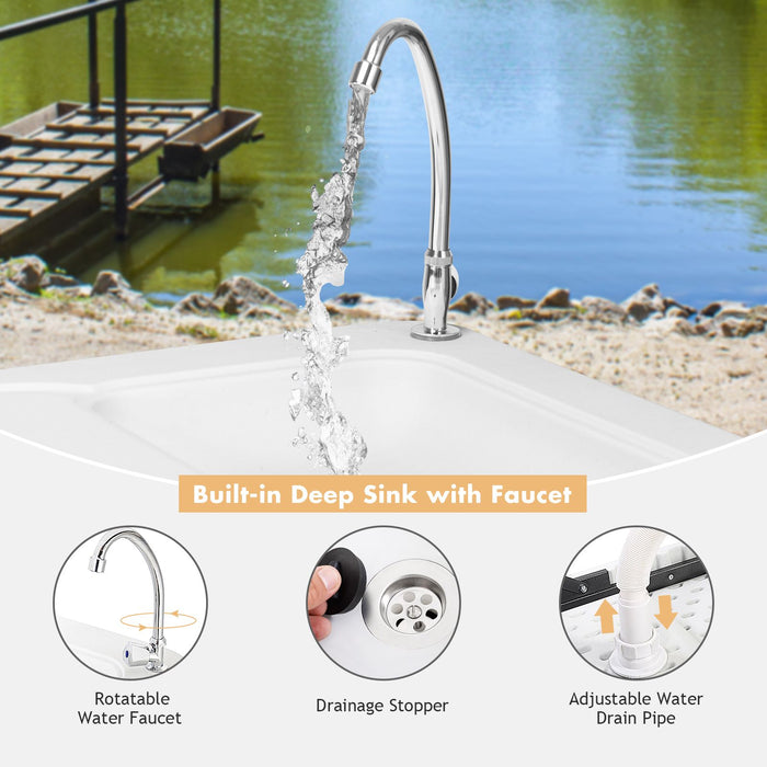 Folding Fish Cleaning Table with Sink and Quick-Connect Faucet