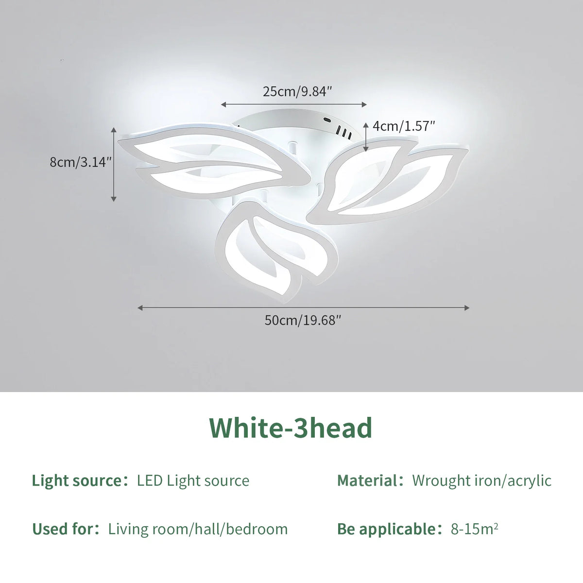 3 Heads Petal LED Ceiling Light, Modern LED Ceiling Lamp in Acrylic, LED Ceiling Lamp in Acrylic Ceiling Light 6500K
