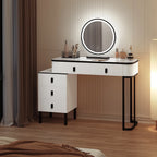 SEDOL Dressing Table with LED Lighted Mirror and Stool Set Modern Vanity Makeup Desk with 5 Drawers Flexible Assembly Bedroom Cosmetic Station White and Black
