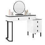 SEDOL Dressing Table with LED Lighted Mirror and Stool Set Modern Vanity Makeup Desk with 5 Drawers Flexible Assembly Bedroom Cosmetic Station White and Black