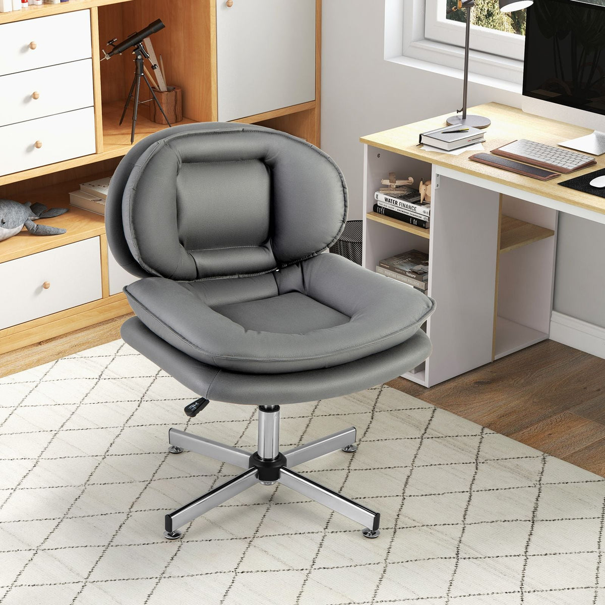 SEDOL Armless Office Chair with Double-Padded Cloud Cushioning | 60cm Extra-Wide Swivel Task Chair | Heavy-Duty 150KG Capacity Criss-Cross Metal Base | Breathable Leathaire Fabric