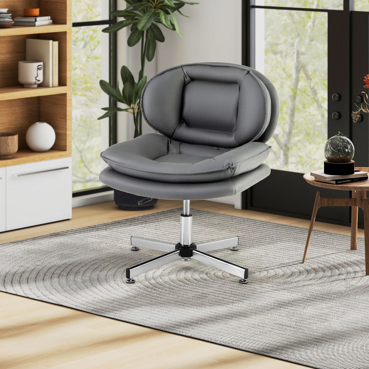 SEDOL Armless Office Chair with Double-Padded Cloud Cushioning | 60cm Extra-Wide Swivel Task Chair | Heavy-Duty 150KG Capacity Criss-Cross Metal Base | Breathable Leathaire Fabric