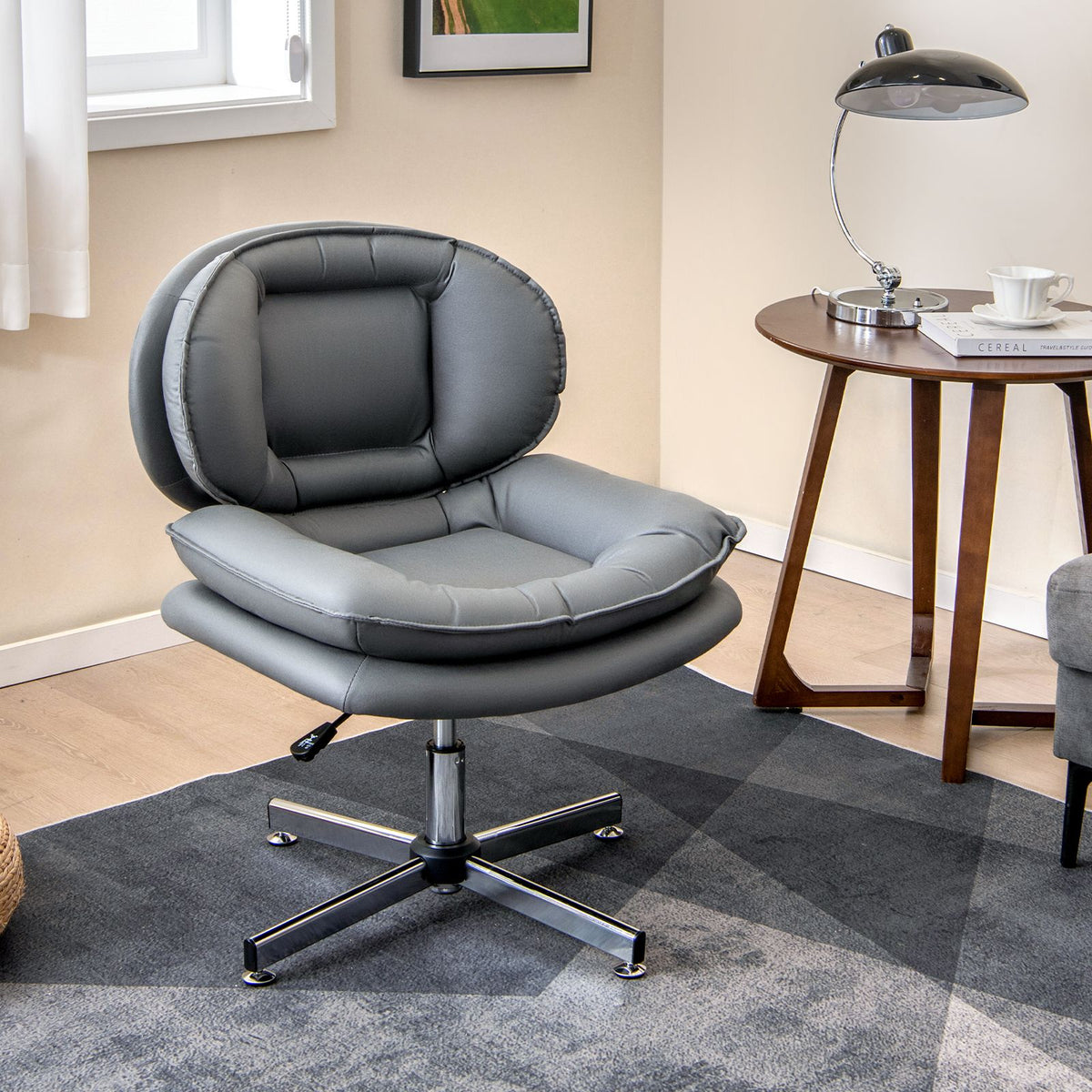SEDOL Armless Office Chair with Double-Padded Cloud Cushioning | 60cm Extra-Wide Swivel Task Chair | Heavy-Duty 150KG Capacity Criss-Cross Metal Base | Breathable Leathaire Fabric