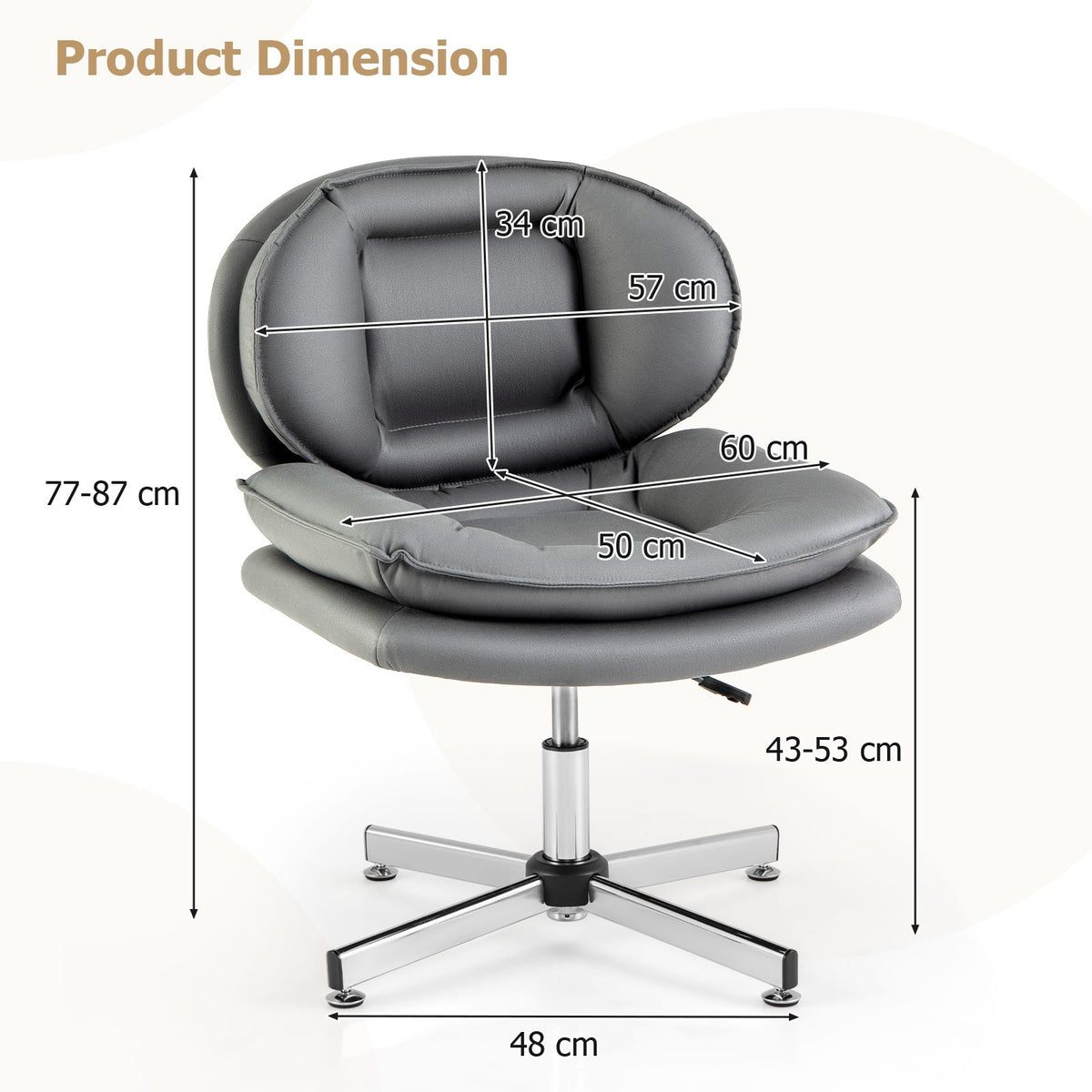 SEDOL Armless Office Chair with Double-Padded Cloud Cushioning | 60cm Extra-Wide Swivel Task Chair | Heavy-Duty 150KG Capacity Criss-Cross Metal Base | Breathable Leathaire Fabric