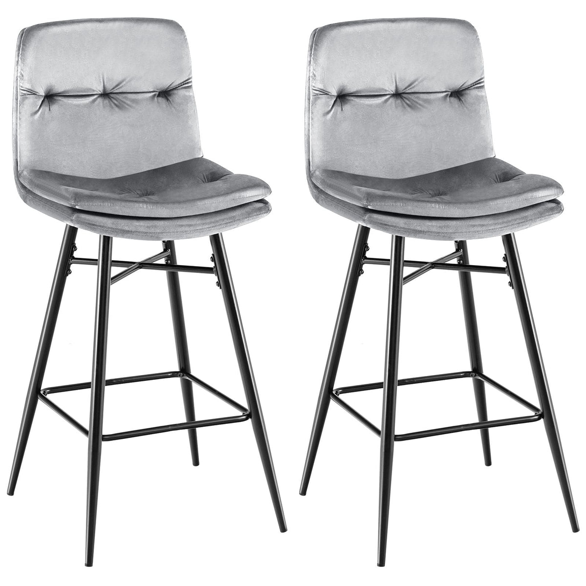 SEDOL Set of 2 Luxury Velvet Bar Stools with Diamond Tufted Back and Tapered Metal Legs
