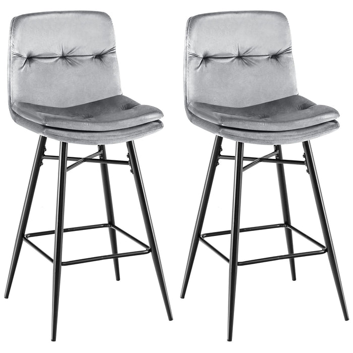 SEDOL Set of 2 Luxury Velvet Bar Stools with Diamond Tufted Back and Tapered Metal Legs