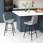 SEDOL Set of 2 Luxury Velvet Bar Stools with Diamond Tufted Back and Tapered Metal Legs