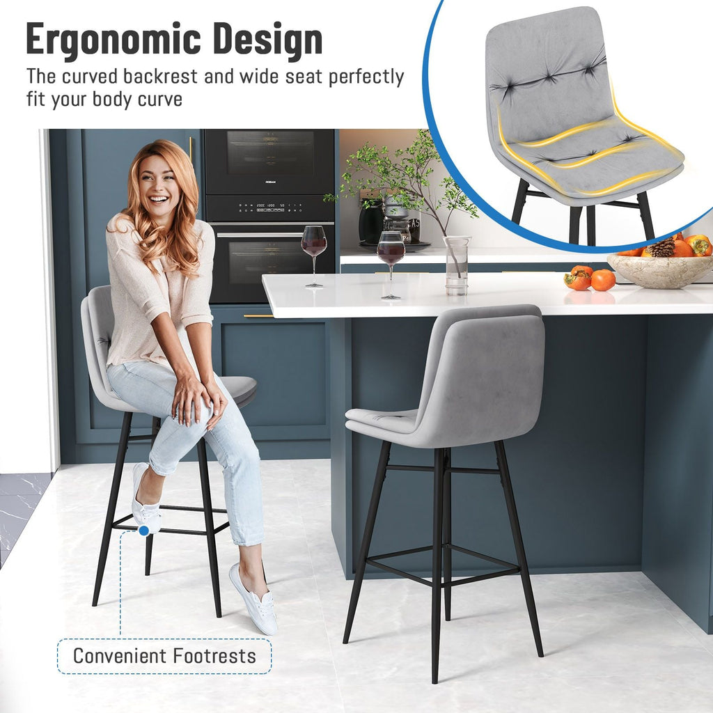 SEDOL Set of 2 Luxury Velvet Bar Stools with Diamond Tufted Back and Tapered Metal Legs
