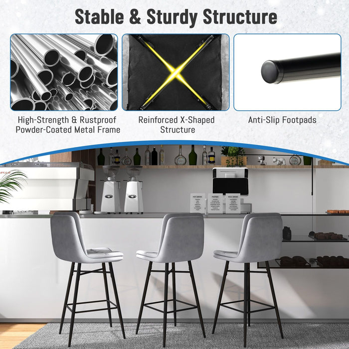 SEDOL Set of 2 Luxury Velvet Bar Stools with Diamond Tufted Back and Tapered Metal Legs