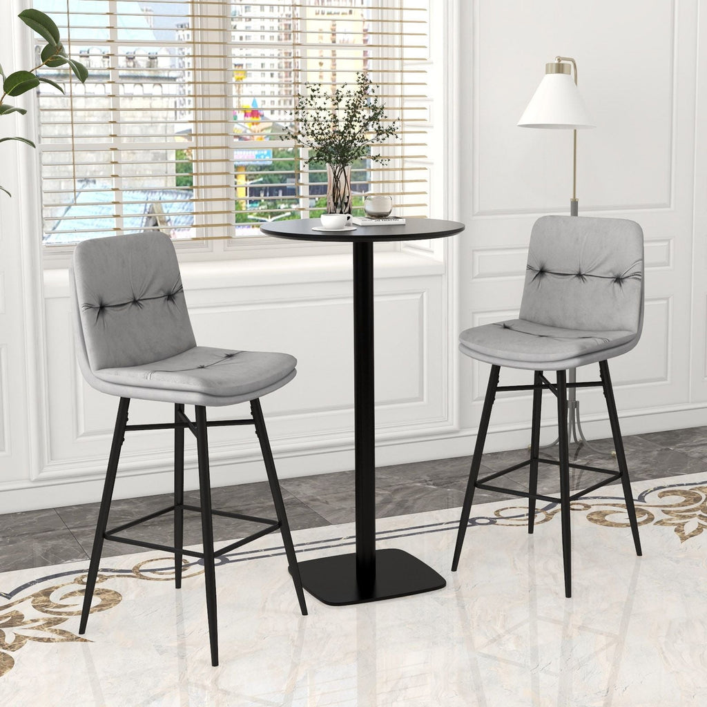 SEDOL Set of 2 Luxury Velvet Bar Stools with Diamond Tufted Back and Tapered Metal Legs