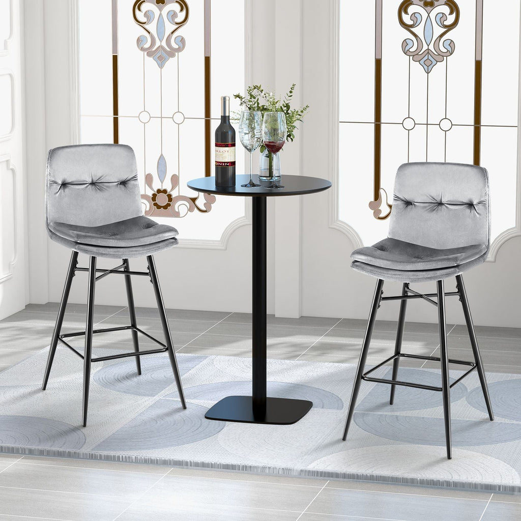 SEDOL Set of 2 Luxury Velvet Bar Stools with Diamond Tufted Back and Tapered Metal Legs