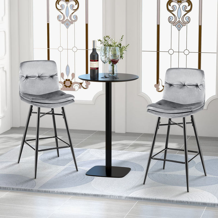 SEDOL Set of 2 Luxury Velvet Bar Stools with Diamond Tufted Back and Tapered Metal Legs