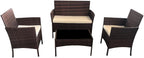 SEDOL 4-Piece Rattan Garden Furniture Sofa Set with Tempered Glass Coffee Table and 2 Armchairs Wicker Outdoor Patio Set with Water-Resistant Beige Cushions for Garden Balcony and Conservatory