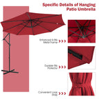 SEDOL 10ft Solar-Powered Cantilever Umbrella | 32 LED Offset Patio Parasol with Hand-Crank & Multi-Angle Tilt | Solution-Dyed Fade-Resistant Canopy for Backyard Poolside and Garden