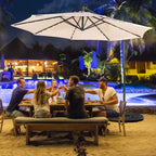 SEDOL 10ft Solar-Powered Cantilever Umbrella | 32 LED Offset Patio Parasol with Hand-Crank & Multi-Angle Tilt | Solution-Dyed Fade-Resistant Canopy for Backyard Poolside and Garden