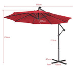 SEDOL 10ft Solar-Powered Cantilever Umbrella | 32 LED Offset Patio Parasol with Hand-Crank & Multi-Angle Tilt | Solution-Dyed Fade-Resistant Canopy for Backyard Poolside and Garden