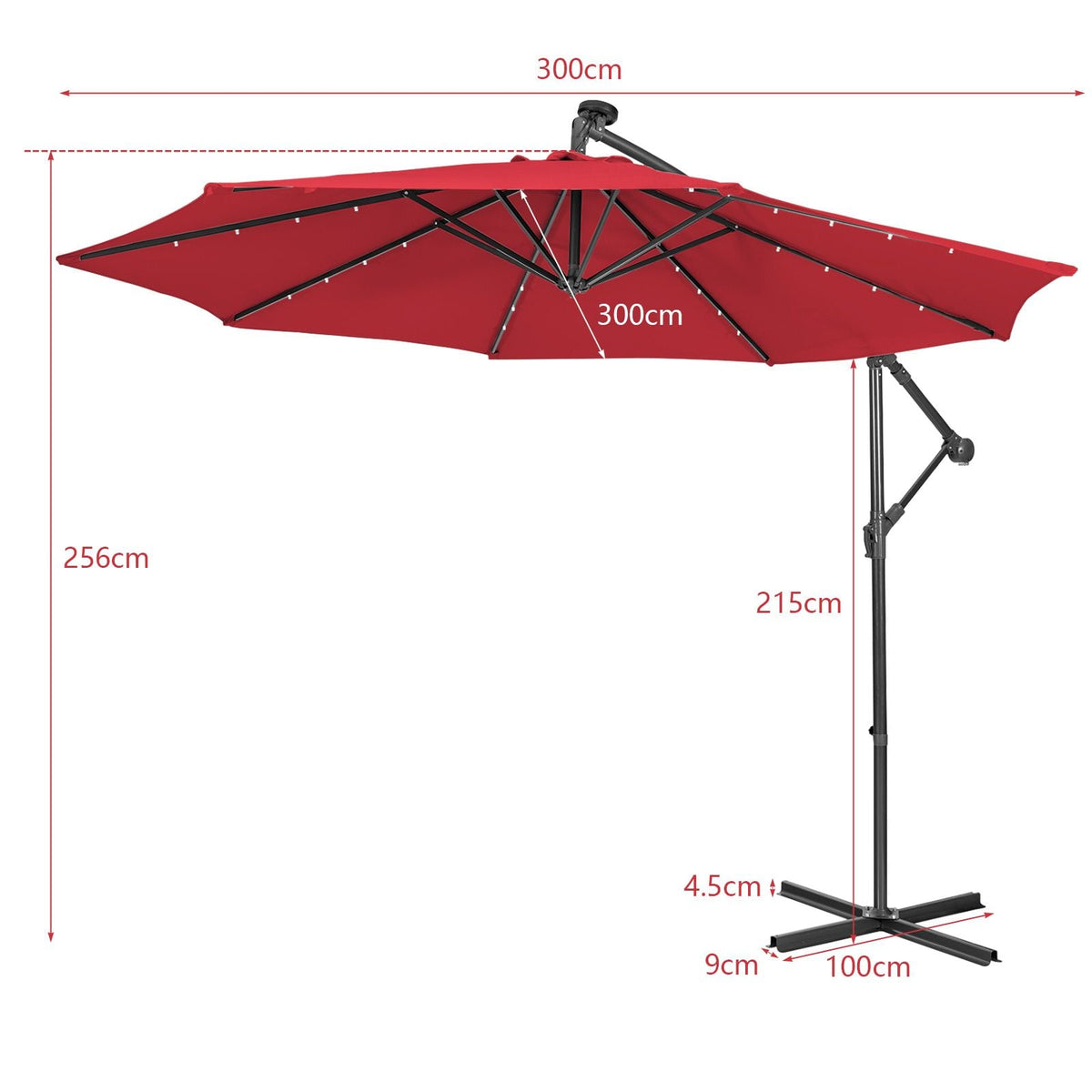 SEDOL 10ft Solar-Powered Cantilever Umbrella | 32 LED Offset Patio Parasol with Hand-Crank & Multi-Angle Tilt | Solution-Dyed Fade-Resistant Canopy for Backyard Poolside and Garden