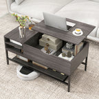 SEDOL Lift-Top Coffee Table with Hidden Storage & Removable Shelf | Smooth Gas Strut Rising Workstation for Dining & Laptop | Heavy-Duty Industrial Metal Frame