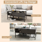 SEDOL Lift-Top Coffee Table with Hidden Storage & Removable Shelf | Smooth Gas Strut Rising Workstation for Dining & Laptop | Heavy-Duty Industrial Metal Frame