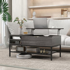 SEDOL Lift-Top Coffee Table with Hidden Storage & Removable Shelf | Smooth Gas Strut Rising Workstation for Dining & Laptop | Heavy-Duty Industrial Metal Frame