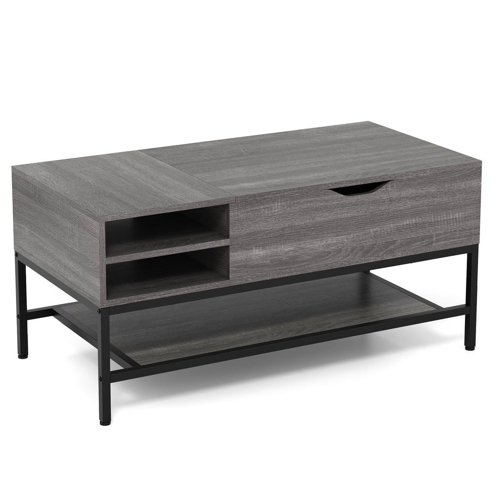SEDOL Lift-Top Coffee Table with Hidden Storage & Removable Shelf | Smooth Gas Strut Rising Workstation for Dining & Laptop | Heavy-Duty Industrial Metal Frame