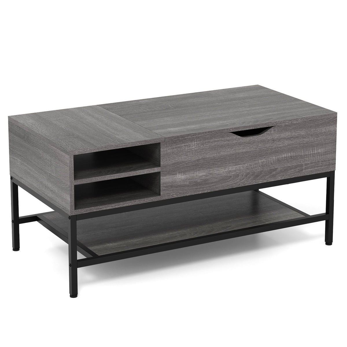 SEDOL Lift-Top Coffee Table with Hidden Storage & Removable Shelf | Smooth Gas Strut Rising Workstation for Dining & Laptop | Heavy-Duty Industrial Metal Frame