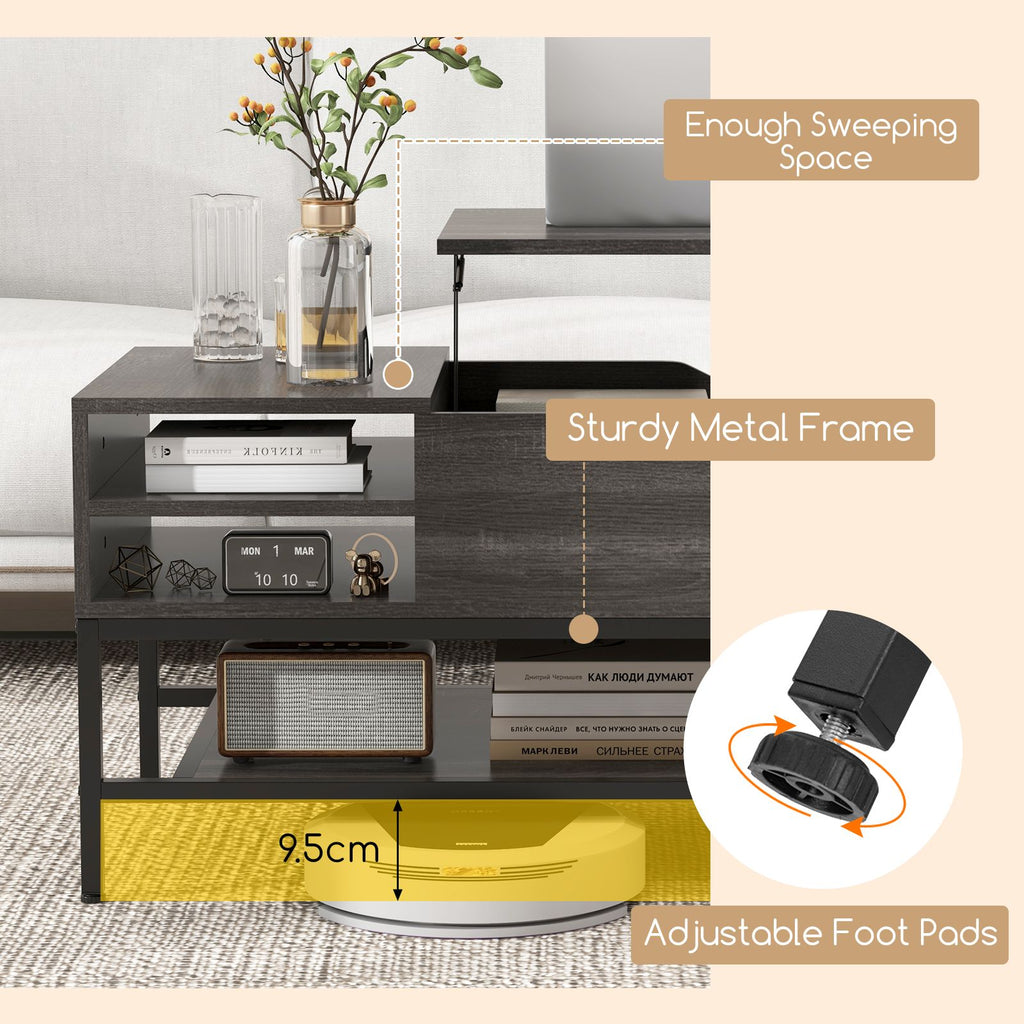 SEDOL Lift-Top Coffee Table with Hidden Storage & Removable Shelf | Smooth Gas Strut Rising Workstation for Dining & Laptop | Heavy-Duty Industrial Metal Frame
