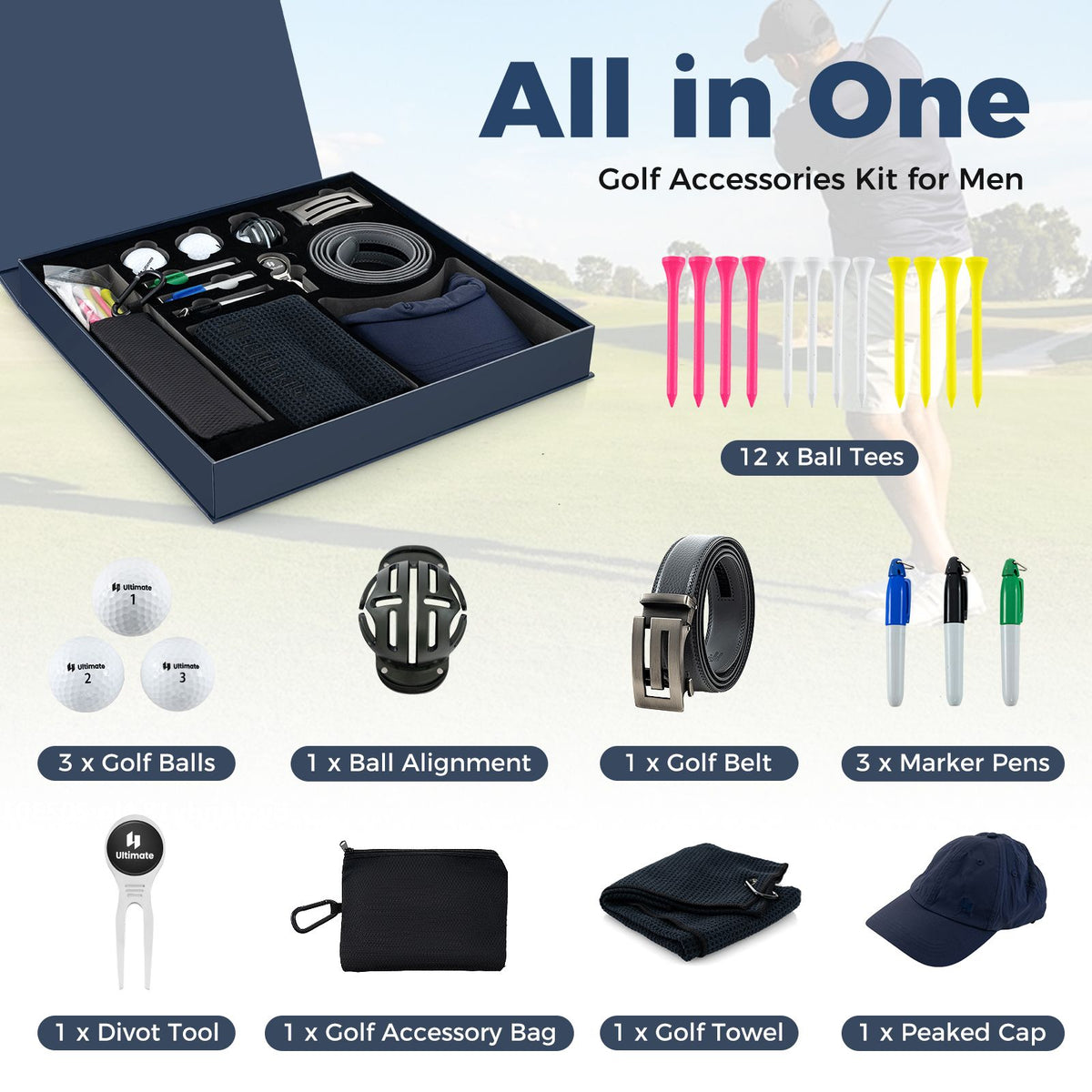 Father's Day Golf Accessories Gift Set - Hi-End Golf Gift Box for Dad
