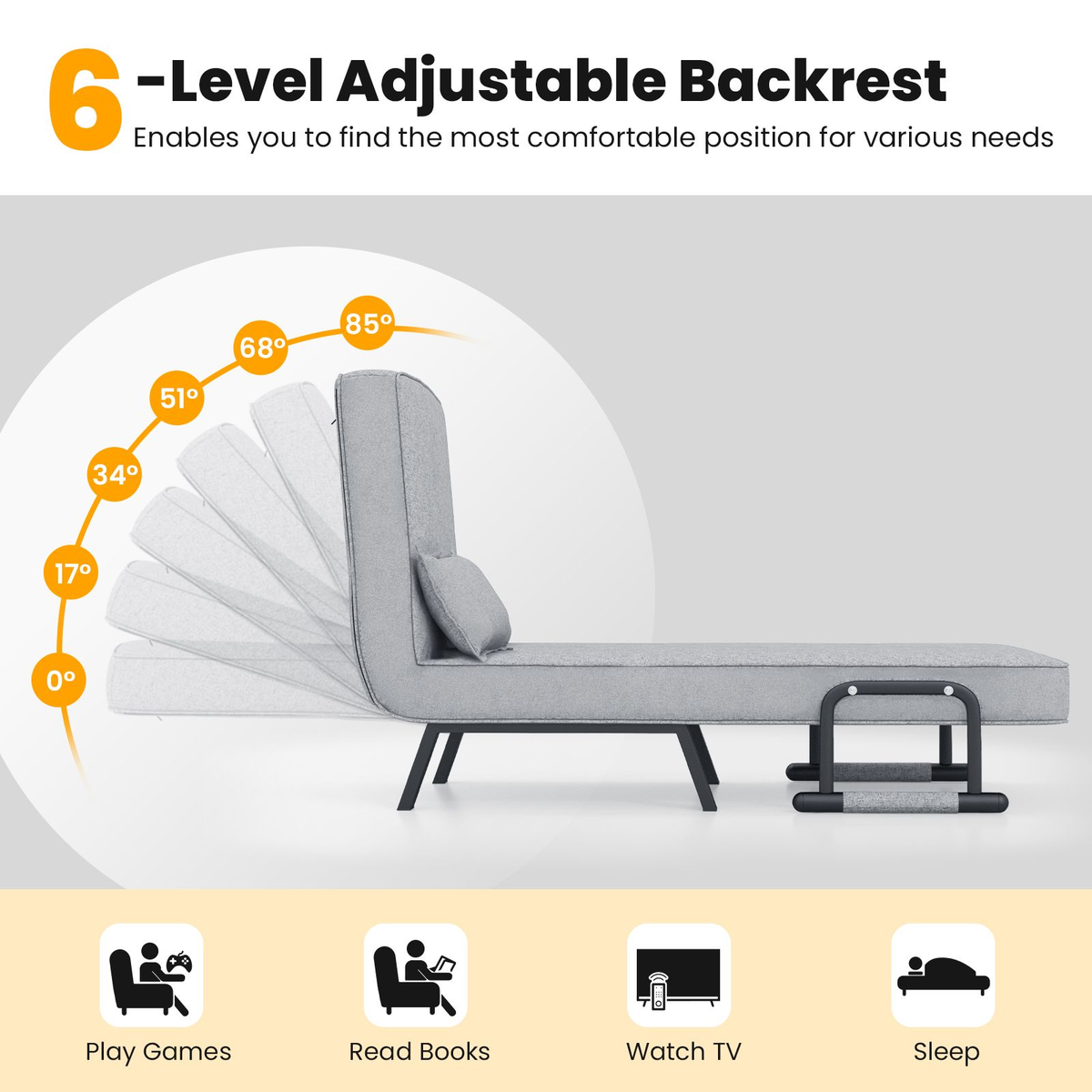 Convertible Sofa Bed 4-In-1 with 6-Position Adjustable Backrest