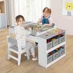 SEDOL 2-in-1 Kids Art Table & Tilting Easel Set with 2 Chairs | Built-In 10m Paper Roll & 11-Zone Storage System | Slow-Close Hydraulic Safety | 91KG Heavy-Duty Craft Station