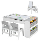 SEDOL 2-in-1 Kids Art Table & Tilting Easel Set with 2 Chairs | Built-In 10m Paper Roll & 11-Zone Storage System | Slow-Close Hydraulic Safety | 91KG Heavy-Duty Craft Station