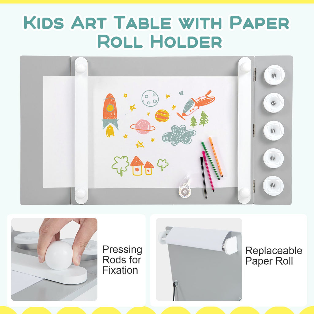 SEDOL 2-in-1 Kids Art Table & Tilting Easel Set with 2 Chairs | Built-In 10m Paper Roll & 11-Zone Storage System | Slow-Close Hydraulic Safety | 91KG Heavy-Duty Craft Station
