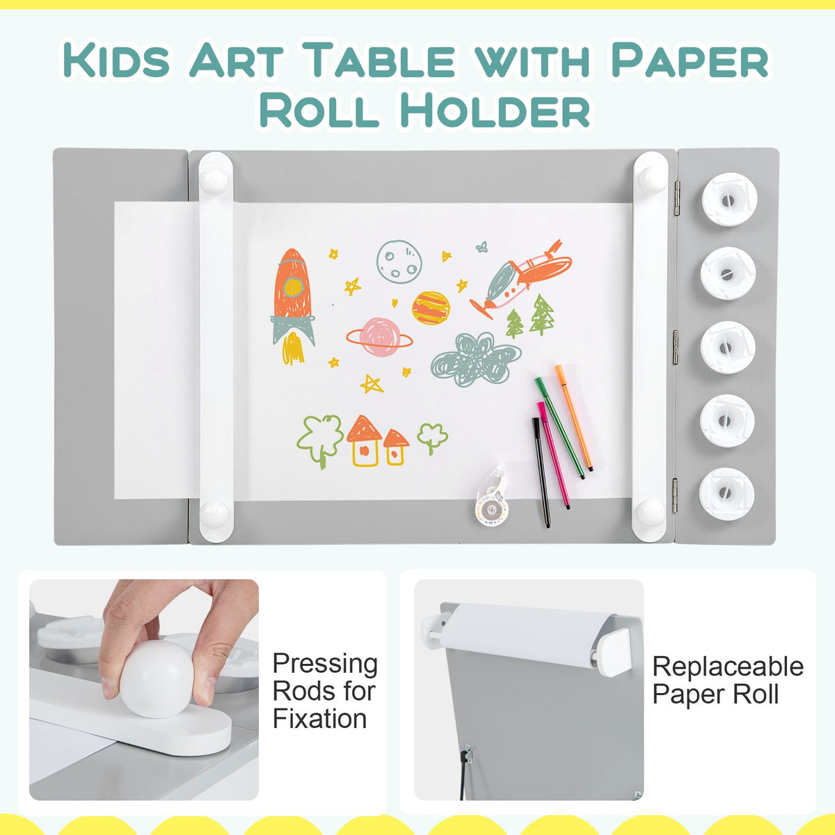 SEDOL 2-in-1 Kids Art Table & Tilting Easel Set with 2 Chairs | Built-In 10m Paper Roll & 11-Zone Storage System | Slow-Close Hydraulic Safety | 91KG Heavy-Duty Craft Station