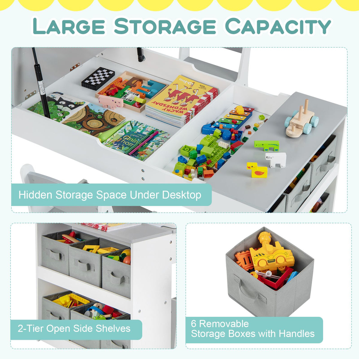 SEDOL 2-in-1 Kids Art Table & Tilting Easel Set with 2 Chairs | Built-In 10m Paper Roll & 11-Zone Storage System | Slow-Close Hydraulic Safety | 91KG Heavy-Duty Craft Station