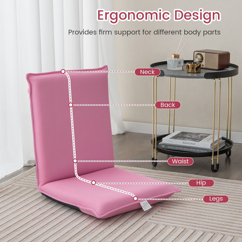 Folding Floor Chair with Reclining Function and 6 Adjustable Positions