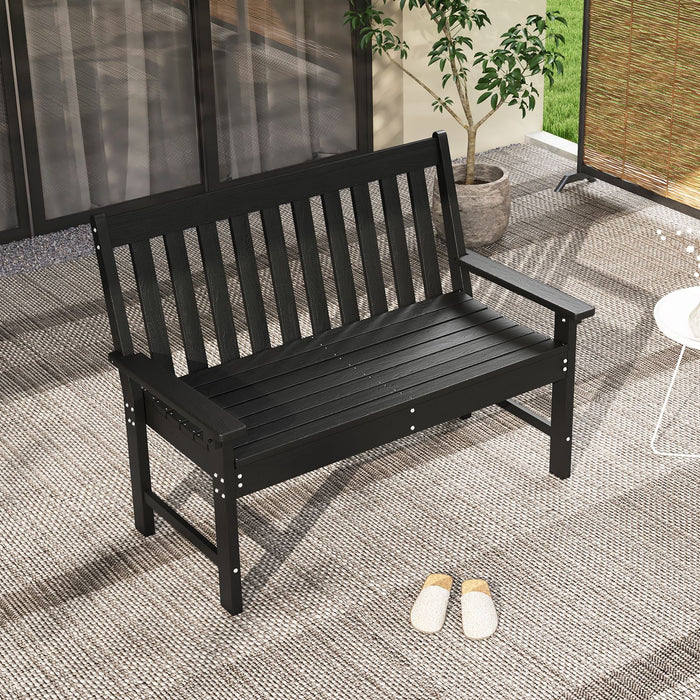 132cm HDPE Garden Bench – All-Weather Outdoor Seating with Backrest & Armrests