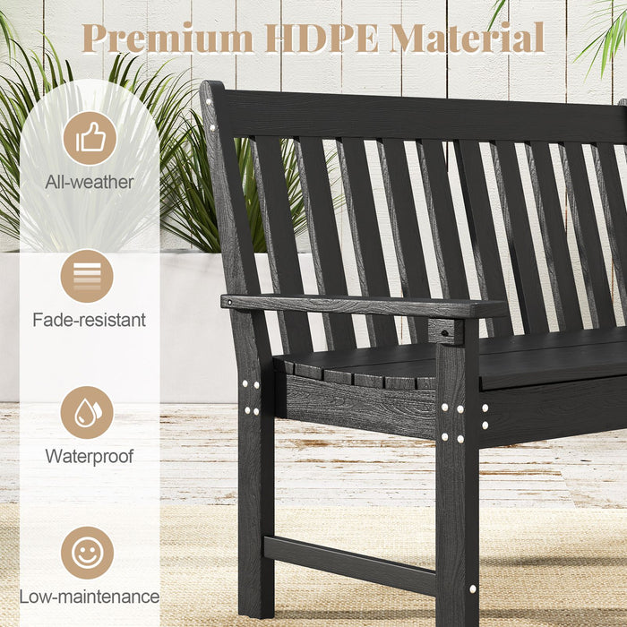 132cm HDPE Garden Bench – All-Weather Outdoor Seating with Backrest & Armrests