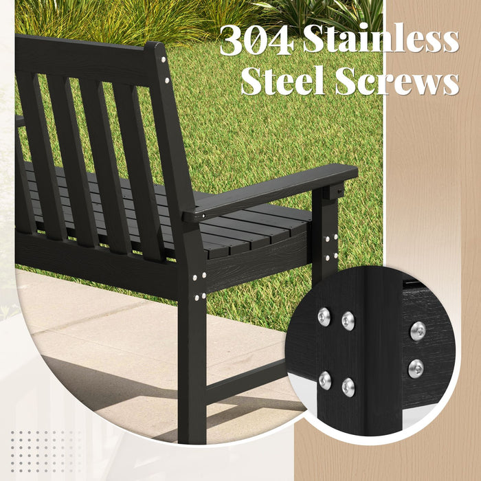 132cm HDPE Garden Bench – All-Weather Outdoor Seating with Backrest & Armrests