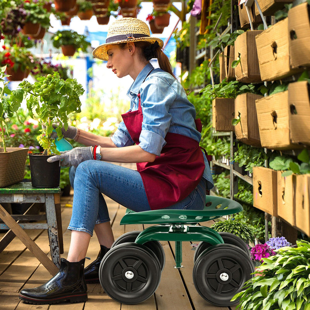 Rolling Garden Work Seat – Height Adjustable 360° Swivel Chair with Wheels & Tool Tray