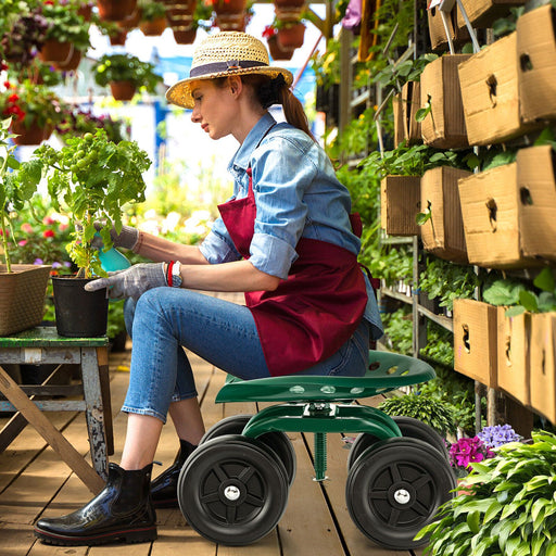 Rolling Garden Work Seat – Height Adjustable 360° Swivel Chair with Wheels & Tool Tray