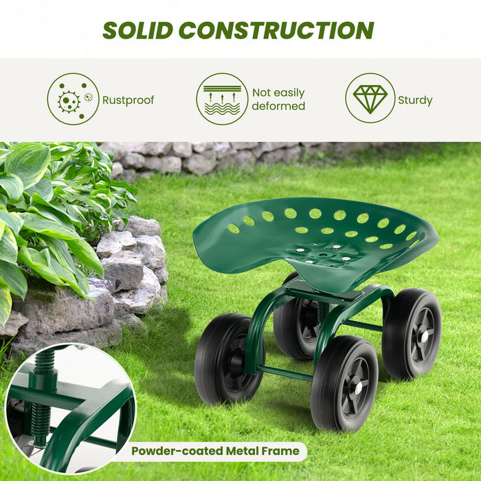 Rolling Garden Work Seat – Height Adjustable 360° Swivel Chair with Wheels & Tool Tray