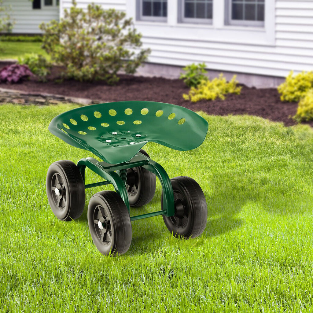 Rolling Garden Work Seat – Height Adjustable 360° Swivel Chair with Wheels & Tool Tray