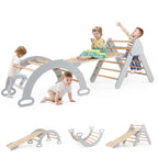 SEDOL 5-in-1 Montessori Triangle Climbing Set | Solid Beech Wood Indoor Gym with Climbing Arch, Rocker, and Double-Sided Slide Ramp | ASTM Certified Toddler Activity Playset for Ages 1+